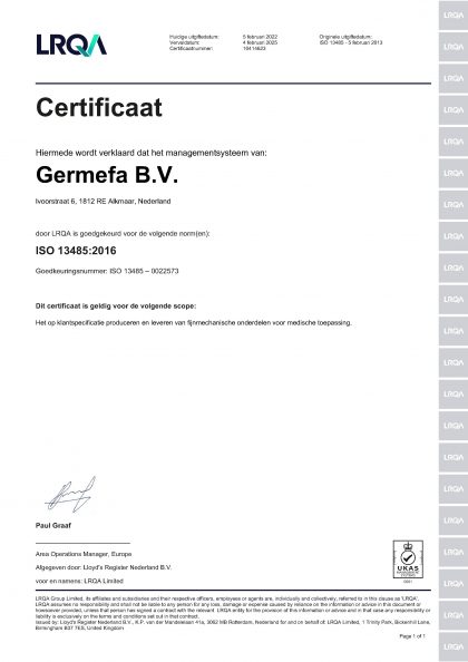 Germefa ISO 13485-2016 Nl